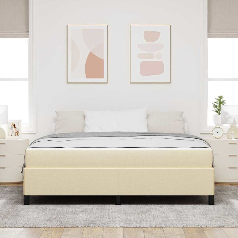 vidaXL Boxrugós ágy Krém és fekete 180 x 200 cm Textil és mérnöki fa