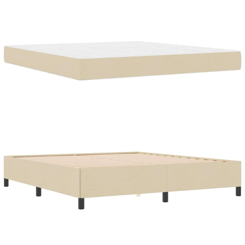 vidaXL Boxrugós ágy Krém és fekete 180 x 200 cm Textil és mérnöki fa