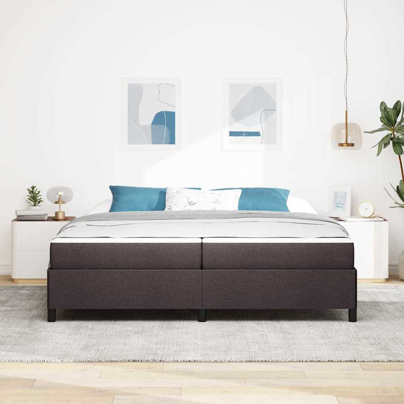 vidaXL Boxrugós ágy Barna 200 x 200 cm Textil és mérnöki fa