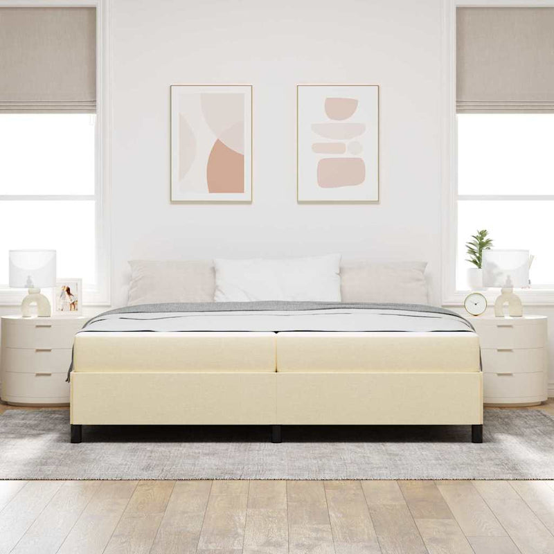 vidaXL Boxrugós ágy Krém és fekete 200 x 200 cm Textil és mérnöki fa