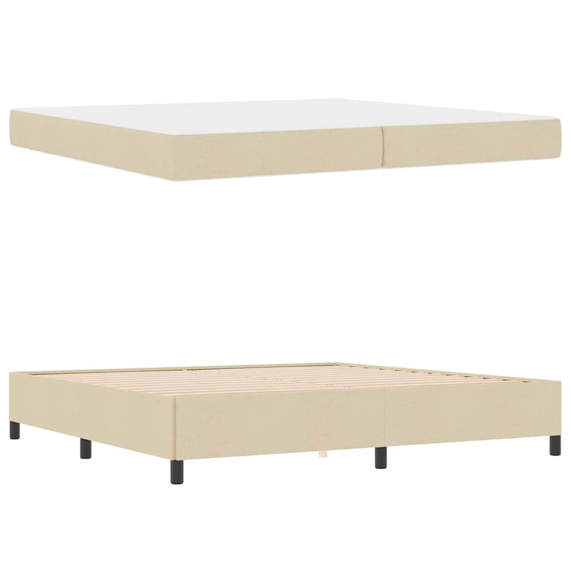 vidaXL Boxrugós ágy Krém és fekete 200 x 200 cm Textil és mérnöki fa