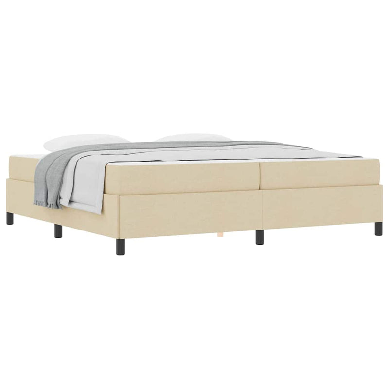vidaXL Boxrugós ágy Krém és fekete 200 x 200 cm Textil és mérnöki fa