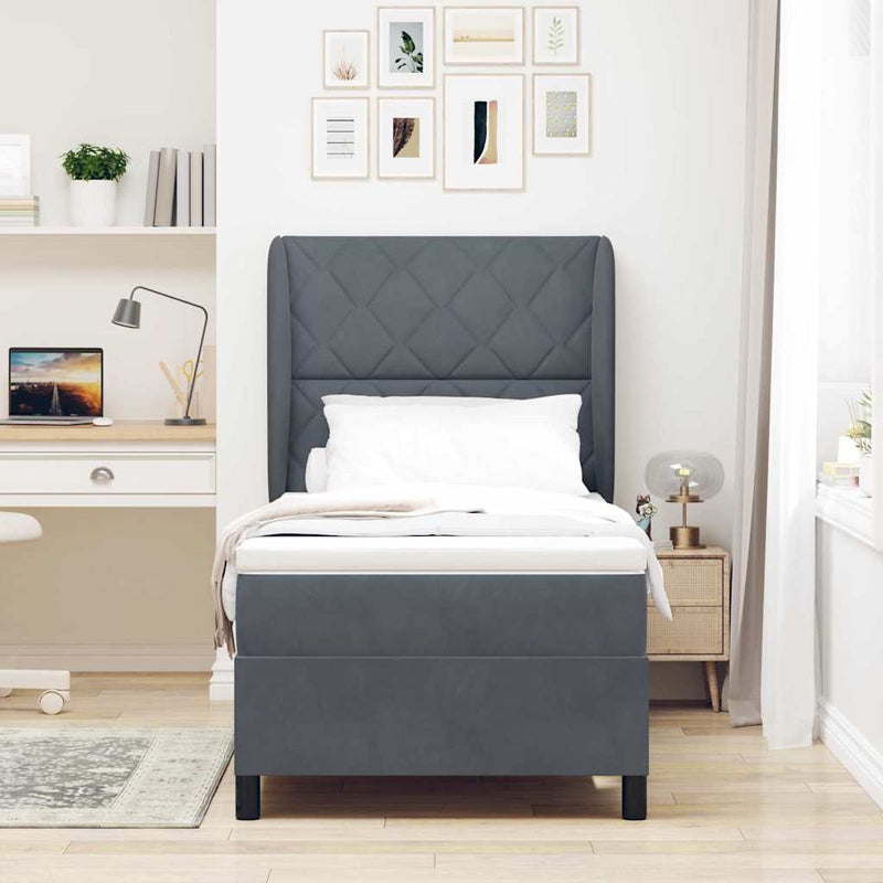 vidaXL Boxrugós ágy matracmal Sötétszürke 200 x 100 cm Poliészter