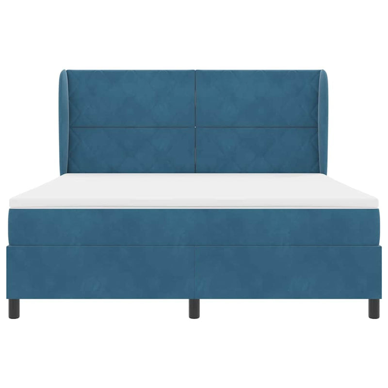 vidaXL Boxrugós ágy matracmal Sötétkék 180 x 200 cm Bársony