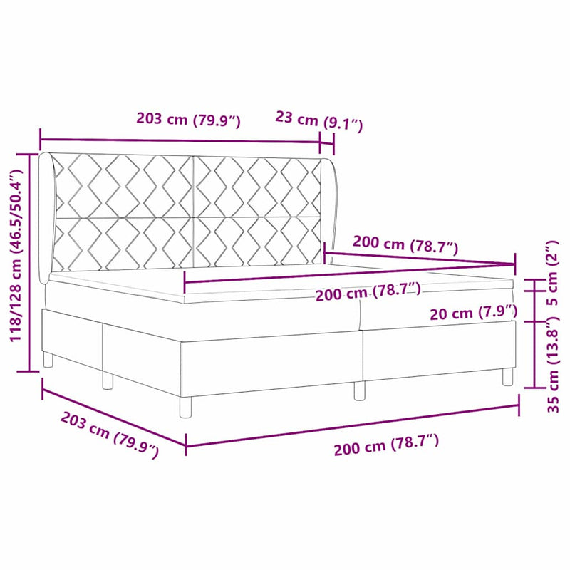 vidaXL Boxrugós ágy matracmal Sötétszürke 200 x 200 cm Bársony