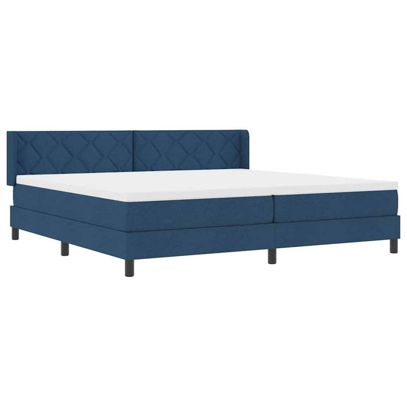 vidaXL Boxspring ágy matraccal Kék 200 x 200 cm Szövet és Mérnöki Fa