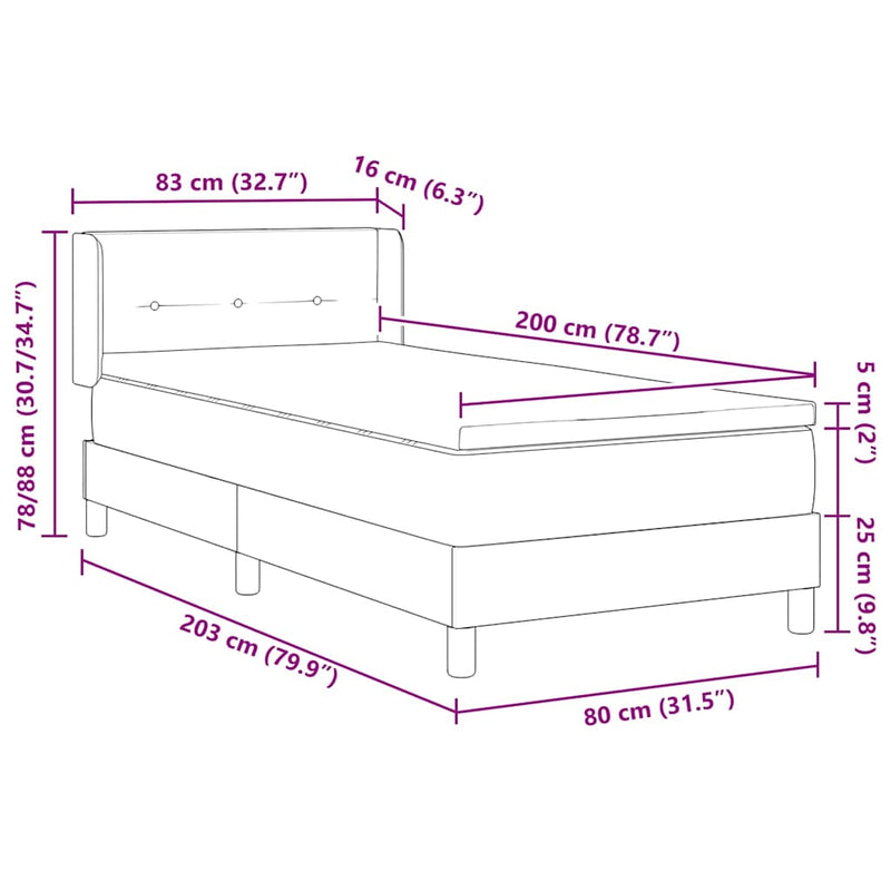 vidaXL Rugós Ágy matracmal fejtámlával Sötétszürke 80 x 200 cm szövet