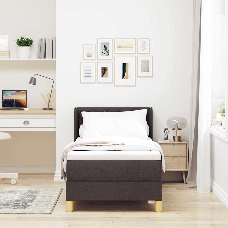 vidaXL Boxrugós ágy matracmal Sötétbarna és fehér 80 x 200 cm szövet