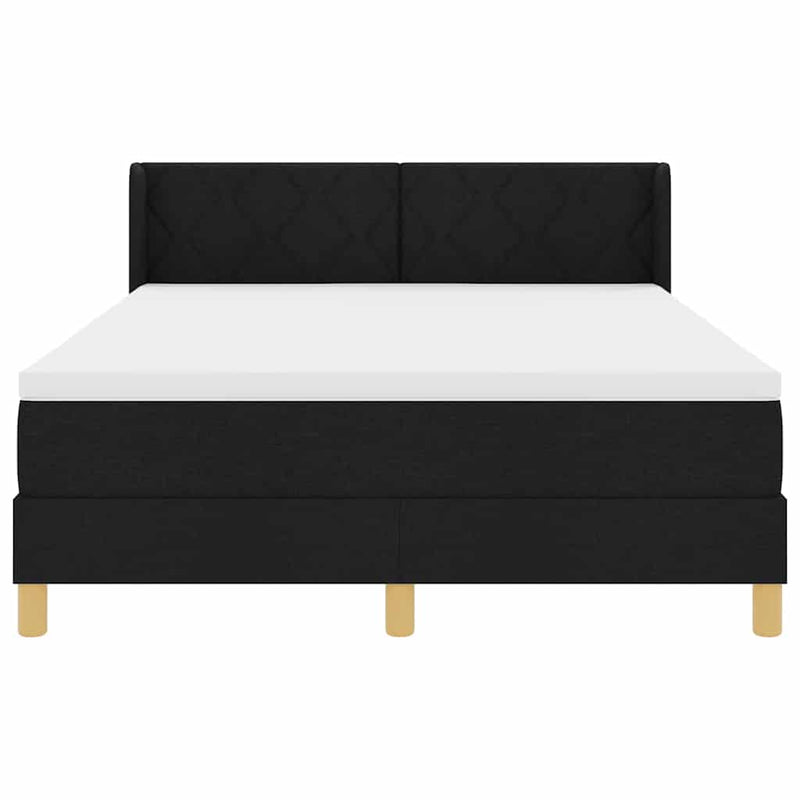 vidaXL Boxrugós ágy Fekete és fehér és fekete 140 x 200 cm szövet