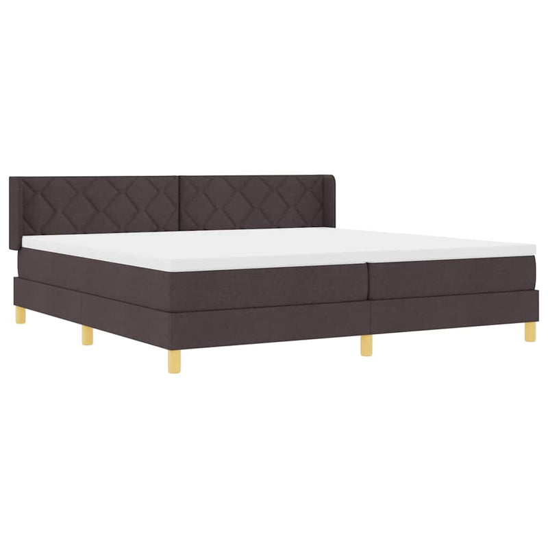 vidaXL Boxrugós ágy matracmal Sötétbarna és fehér 200 x 200 cm Szövet