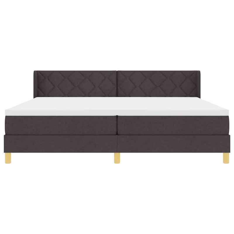 vidaXL Boxrugós ágy matracmal Sötétbarna és fehér 200 x 200 cm Szövet
