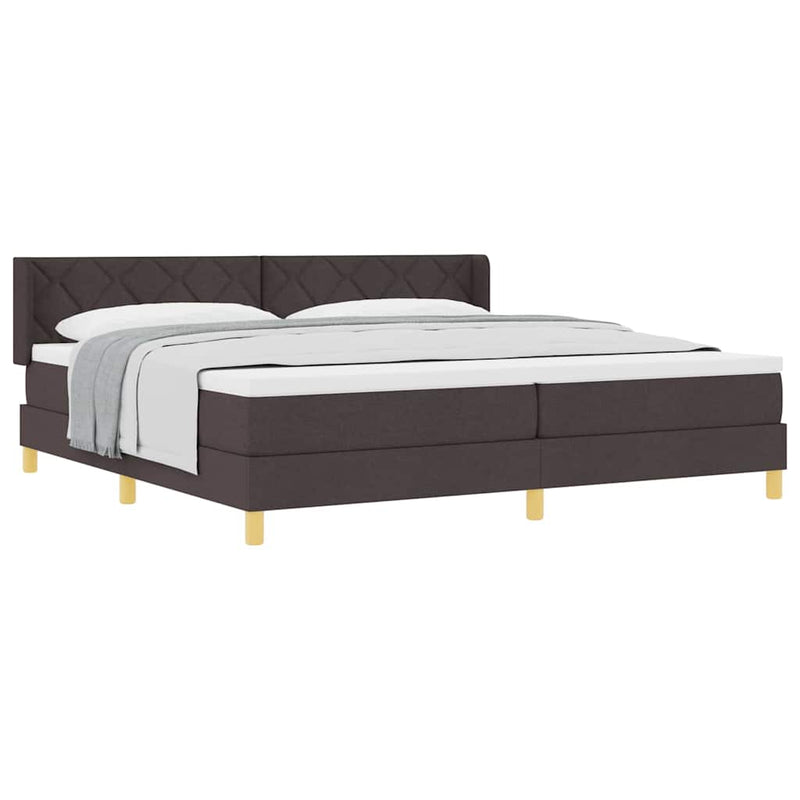 vidaXL Boxrugós ágy matracmal Sötétbarna és fehér 200 x 200 cm Szövet