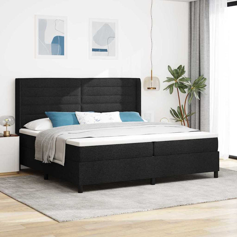 vidaXL Boxrugós ágy matracmal fejtámlával Fekete 200 x 200 cm szövet