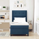 vidaXL Boxrugós ágy párnával fejtámlával Kék 200 x 90 cm szövet