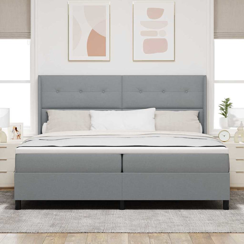 vidaXL Boxrugós ágy matracmal Világosszürke 200 x 200 cm szövet