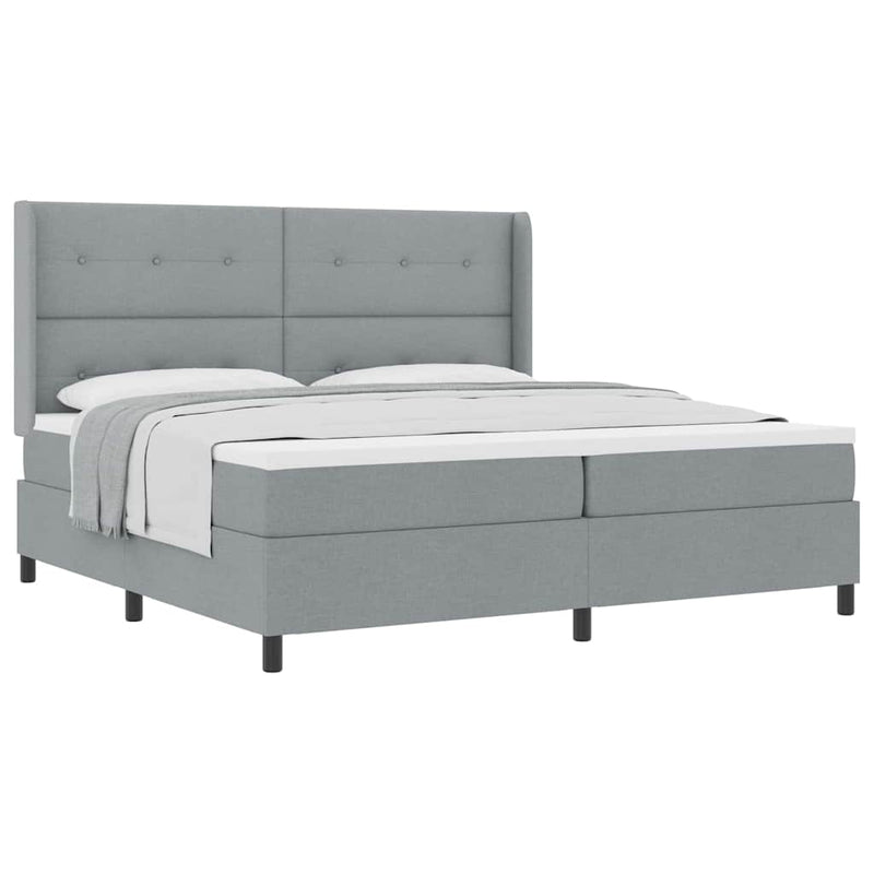 vidaXL Boxrugós ágy matracmal Világosszürke 200 x 200 cm szövet