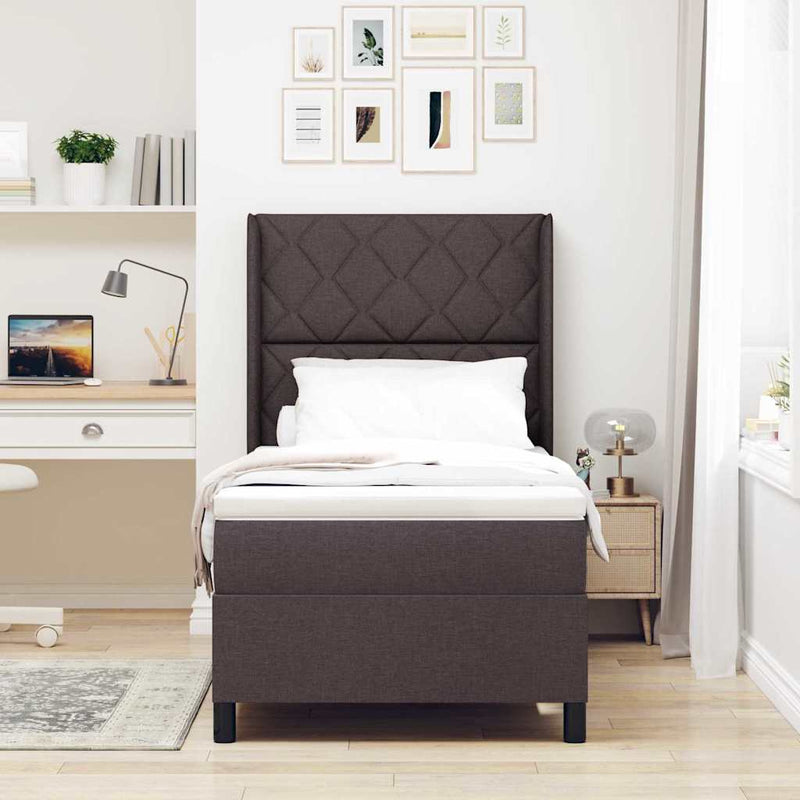 vidaXL Boxrugós ágy matracmal sötétbarna 100 x 200 cm szövet