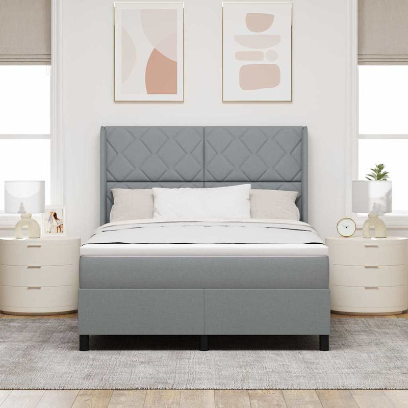 vidaXL Boxrugós ágy matracmal Világosszürke 140 x 190 cm szövet