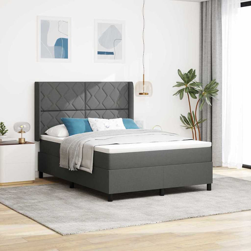 vidaXL Boxrugós ágy matracmal Sötétszürke 140 x 190 cm szövet