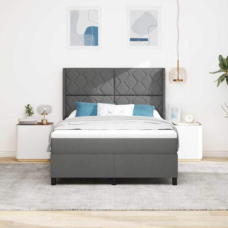 vidaXL Boxrugós ágy matracmal Sötétszürke 140 x 190 cm szövet