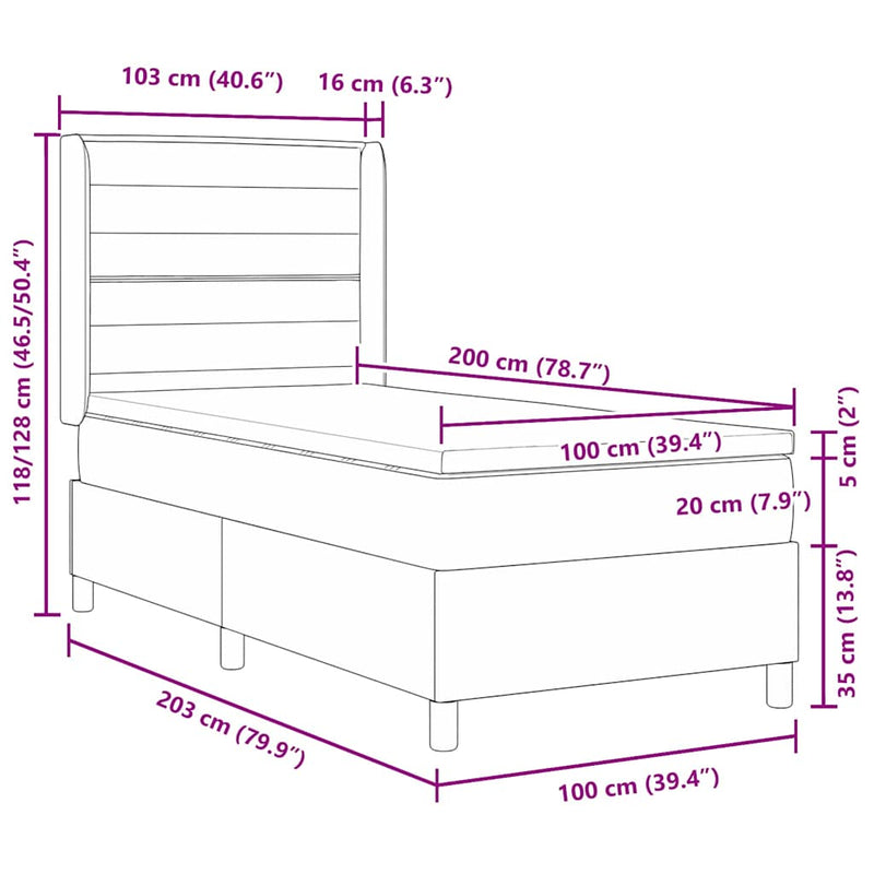vidaXL Box Spring ágy matracmal fejtámlával Fekete 100 x 200 cm szövet