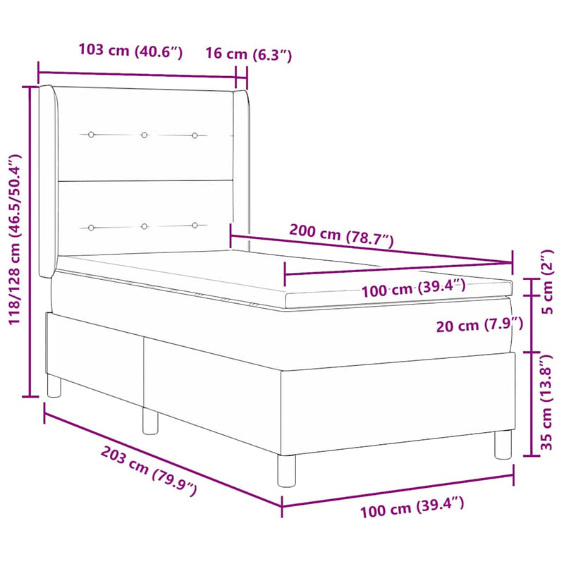 vidaXL Box Spring ágy matracmal Világosszürke 100 x 200 cm szövet