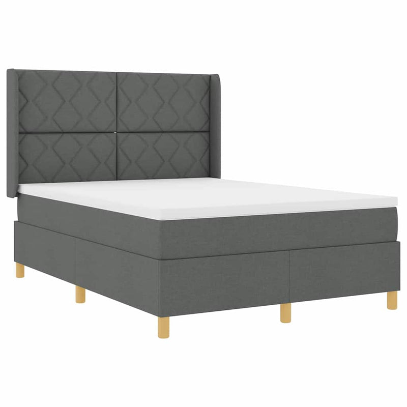 vidaXL Box Spring ágy matracmal Sötétszürke 140 x 190 cm szövet