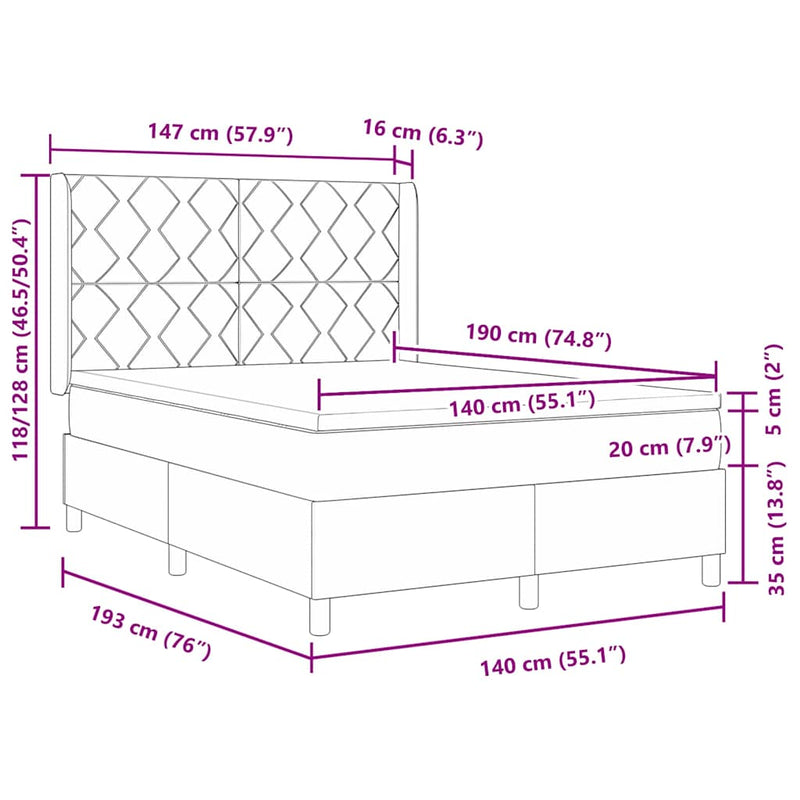 vidaXL Box Spring ágy matracmal Sötétszürke 140 x 190 cm szövet