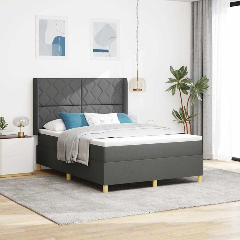 vidaXL Box Spring ágy matracmal Sötétszürke 140 x 200 cm szövet