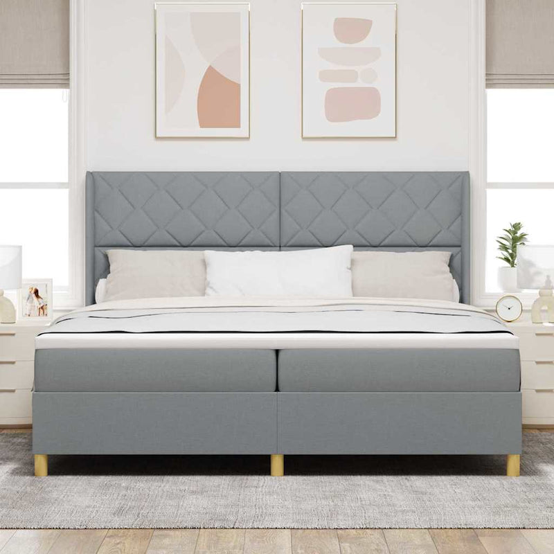 vidaXL Box Spring ágy matracmal Világosszürke 200 x 200 cm szövet