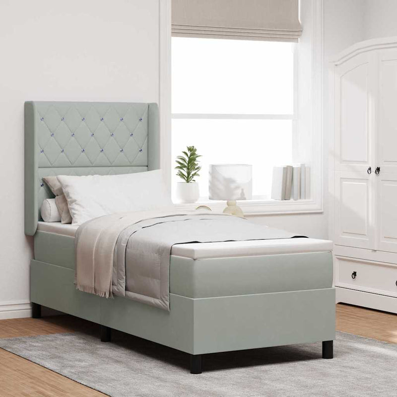 vidaXL Boxrugós ágy fejtámlával Világosszürke 80 x 200 cm Bársony