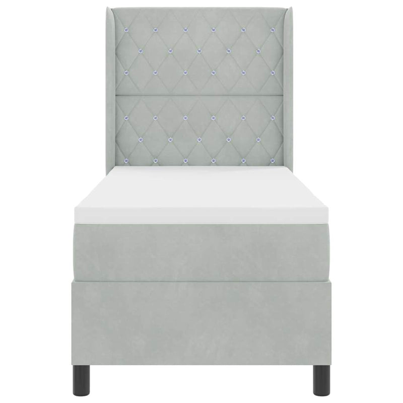 vidaXL Boxrugós ágy fejtámlával Világosszürke 80 x 200 cm Bársony