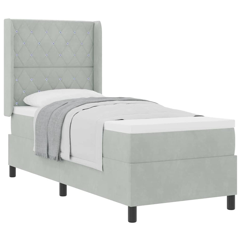 vidaXL Boxrugós ágy fejtámlával Világosszürke 80 x 200 cm Bársony