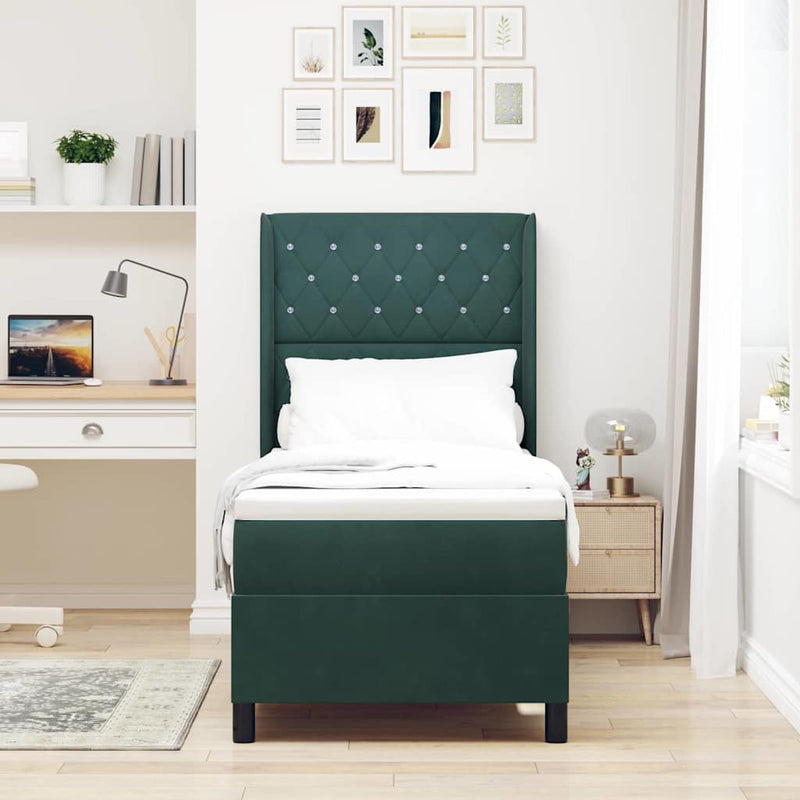 vidaXL Boxrugós ágy fejtámlával Sötétzöld 80 x 200 cm Bársony