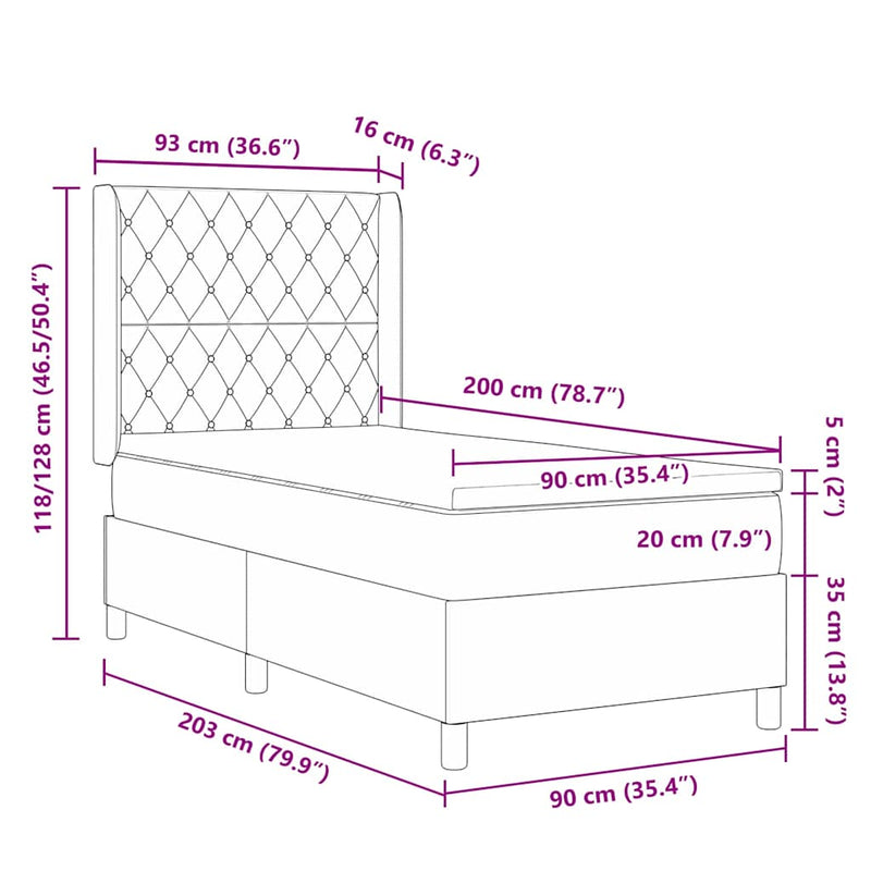 vidaXL Boxrugós ágy fejtámlával Világosszürke 90 x 200 cm Bársony