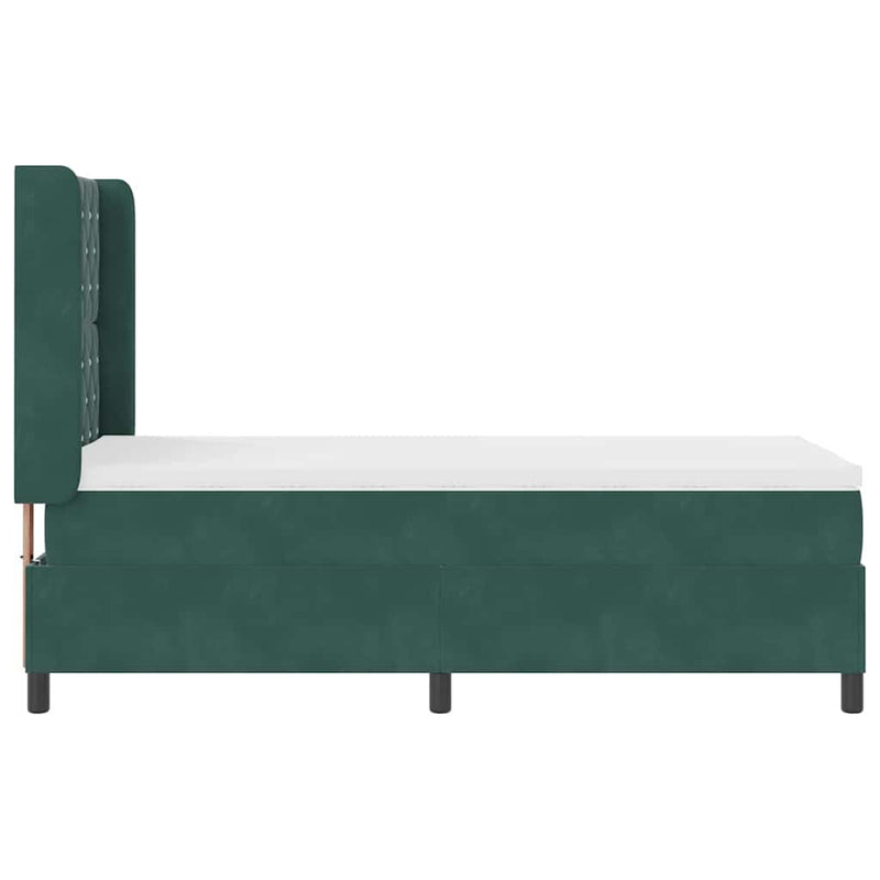 vidaXL Boxrugós ágy fejtámlával Sötétzöld 90 x 200 cm Bársony