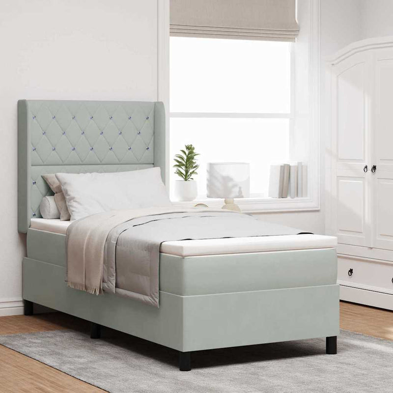 vidaXL Boxrugós ágy fejtámlával Világosszürke 100 x 200 cm Bársony