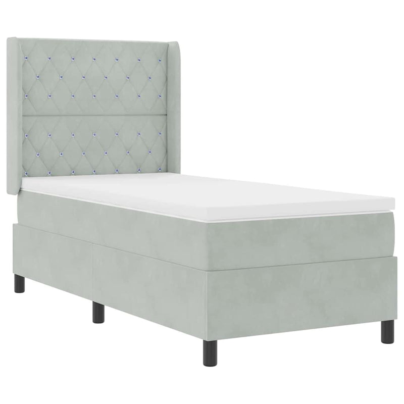 vidaXL Boxrugós ágy fejtámlával Világosszürke 100 x 200 cm Bársony
