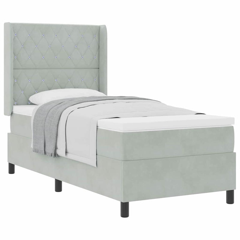 vidaXL Boxrugós ágy fejtámlával Világosszürke 100 x 200 cm Bársony
