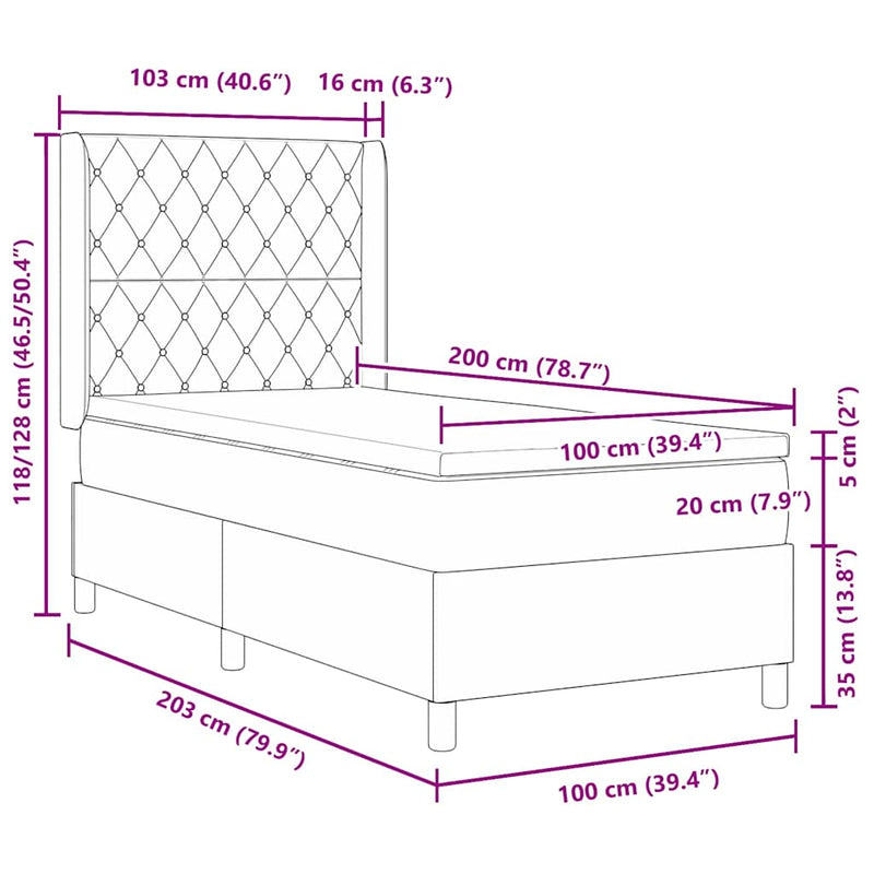 vidaXL Boxrugós ágy fejtámlával Világosszürke 100 x 200 cm Bársony