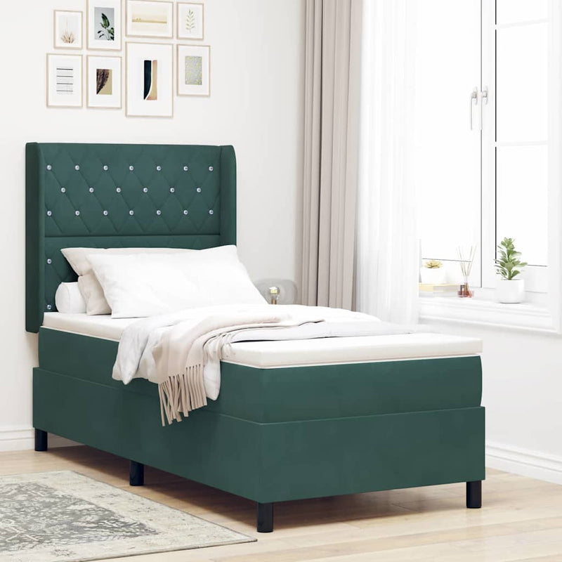 vidaXL Boxrugós ágy fejtámlával Sötétzöld 100 x 200 cm Bársony