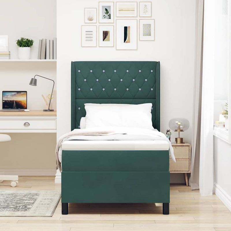 vidaXL Boxrugós ágy fejtámlával Sötétzöld 100 x 200 cm Bársony