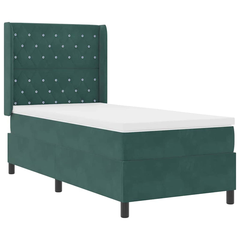 vidaXL Boxrugós ágy fejtámlával Sötétzöld 100 x 200 cm Bársony
