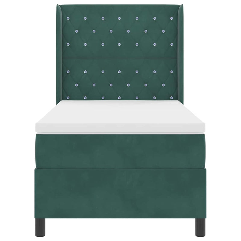 vidaXL Boxrugós ágy fejtámlával Sötétzöld 100 x 200 cm Bársony