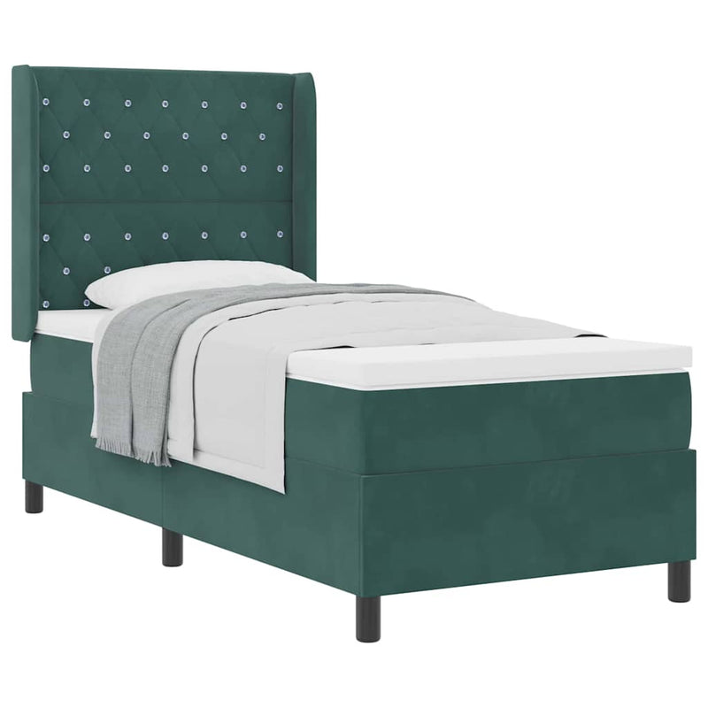 vidaXL Boxrugós ágy fejtámlával Sötétzöld 100 x 200 cm Bársony