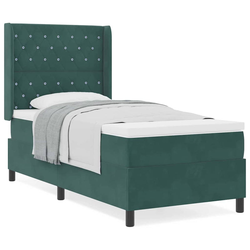 vidaXL Boxrugós ágy fejtámlával Sötétzöld 100 x 200 cm Bársony