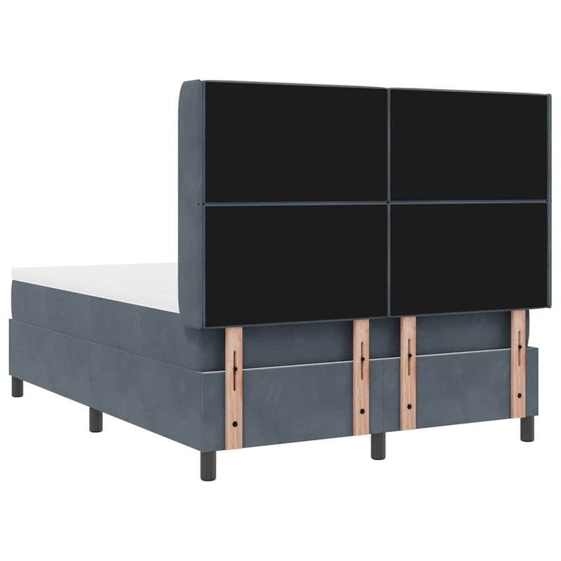vidaXL Boxrugós ágy fejtámlával Sötétszürke 140 x 190 cm Bársony