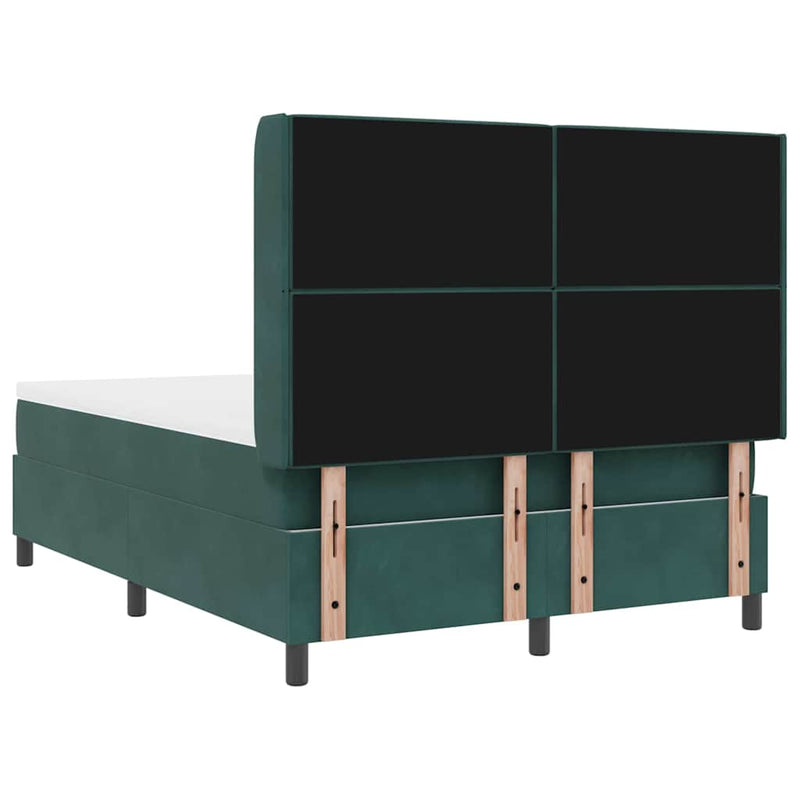 vidaXL Boxrugós ágy fejtámlával Sötétzöld 140 x 190 cm Bársony