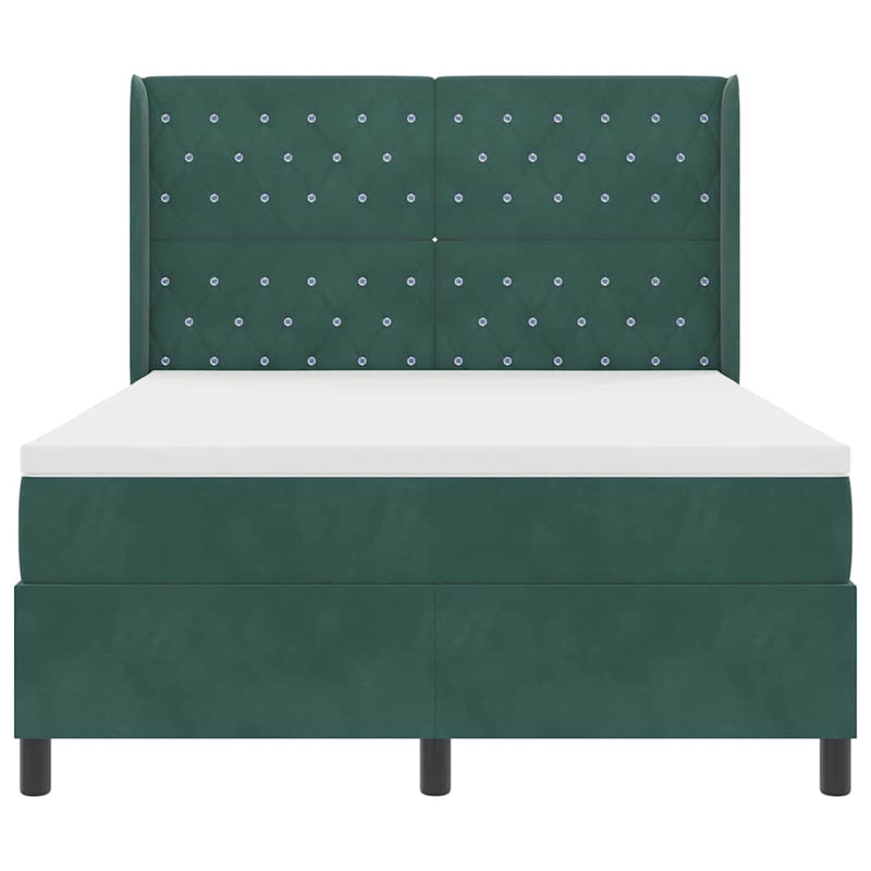 vidaXL Boxrugós ágy fejtámlával Sötétzöld 140 x 190 cm Bársony