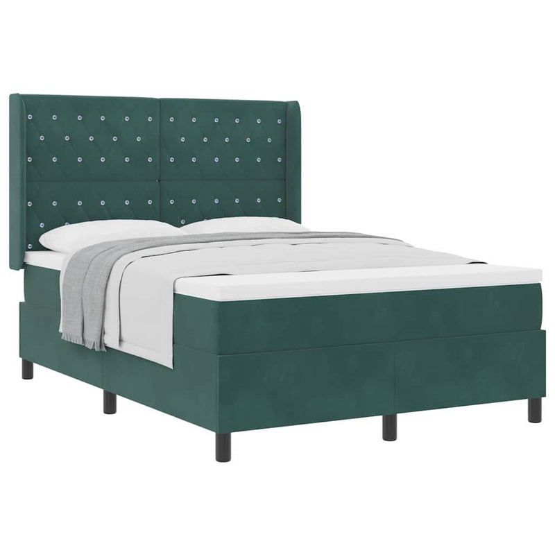 vidaXL Boxrugós ágy fejtámlával Sötétzöld 140 x 190 cm Bársony